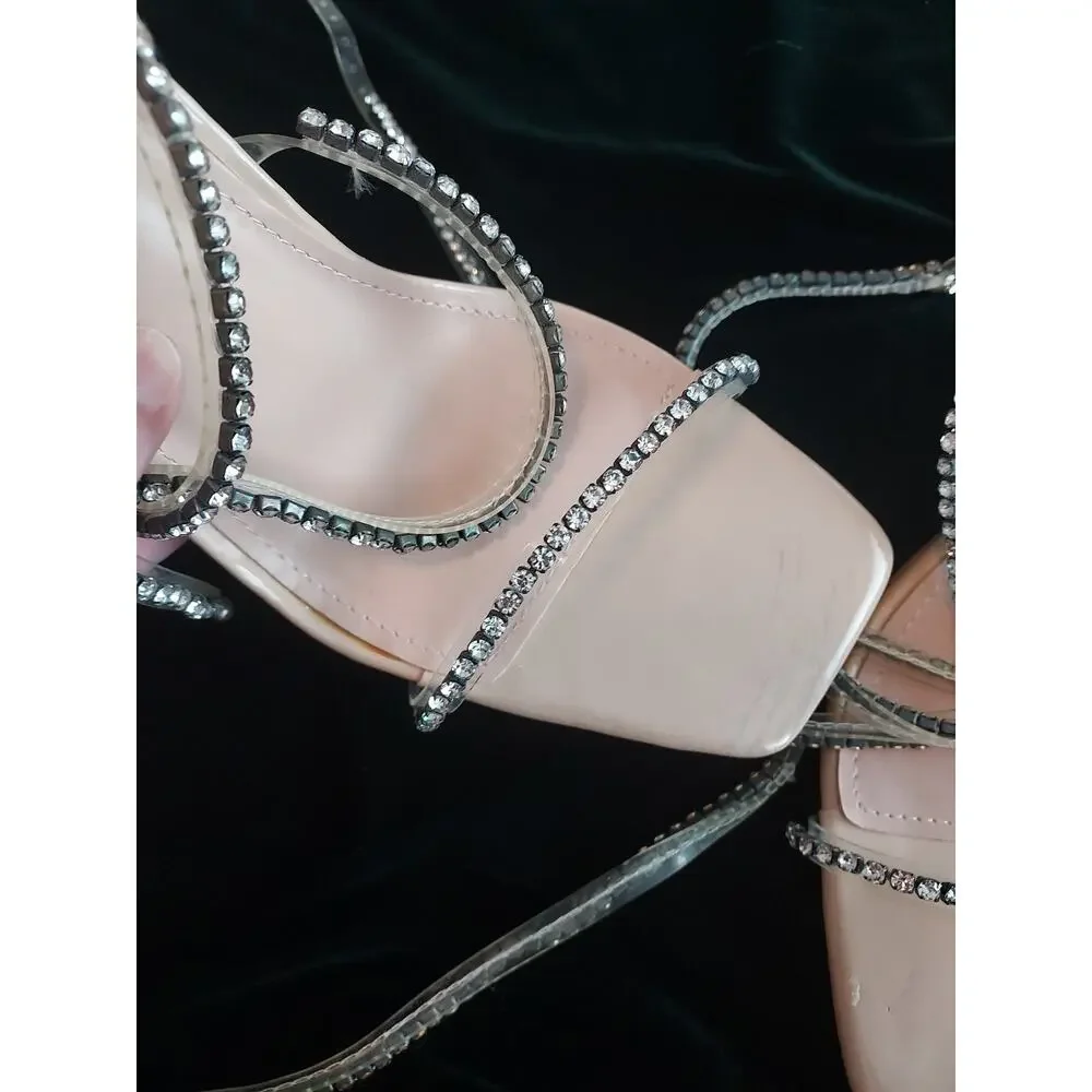 Fashion Nova Rhinestone Women's Size 11 Sandals Good Shape Wrap Around Ankle